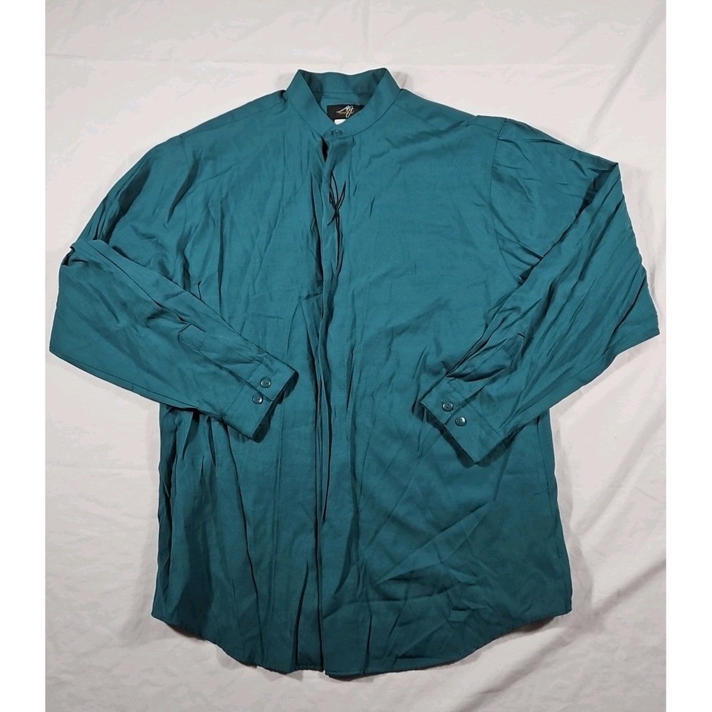 Michael James Long Sleeve Button‎ Up Shirt Band Collar XL